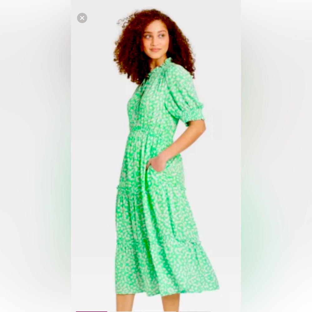 Who What Wear Women's Puff Elbow Sleeve tier ruffle Prarie Dress. Cottagecore XL